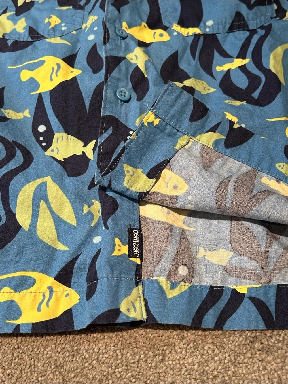 Vintage OshKosh B'gosh Blue & Yellow Fish Print Button-Down Shirt